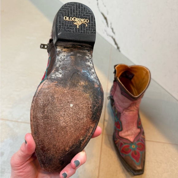 Old Gringo Pink and Brown Floral Ankle Boots - Picture 7 of 11